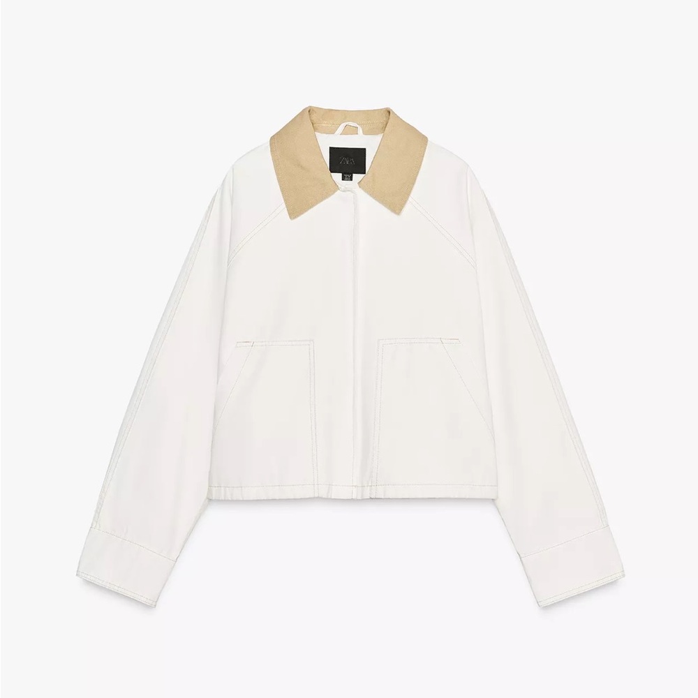 Women's White and Tan Jacket Zara